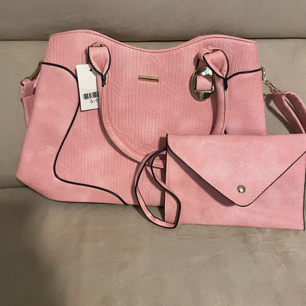 Elegant Pink Handbag and Clutch Set